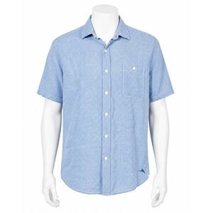 Tommy Bahama XL Blue Gingham Linen Cotton Short Sleeve Button Up Shirt